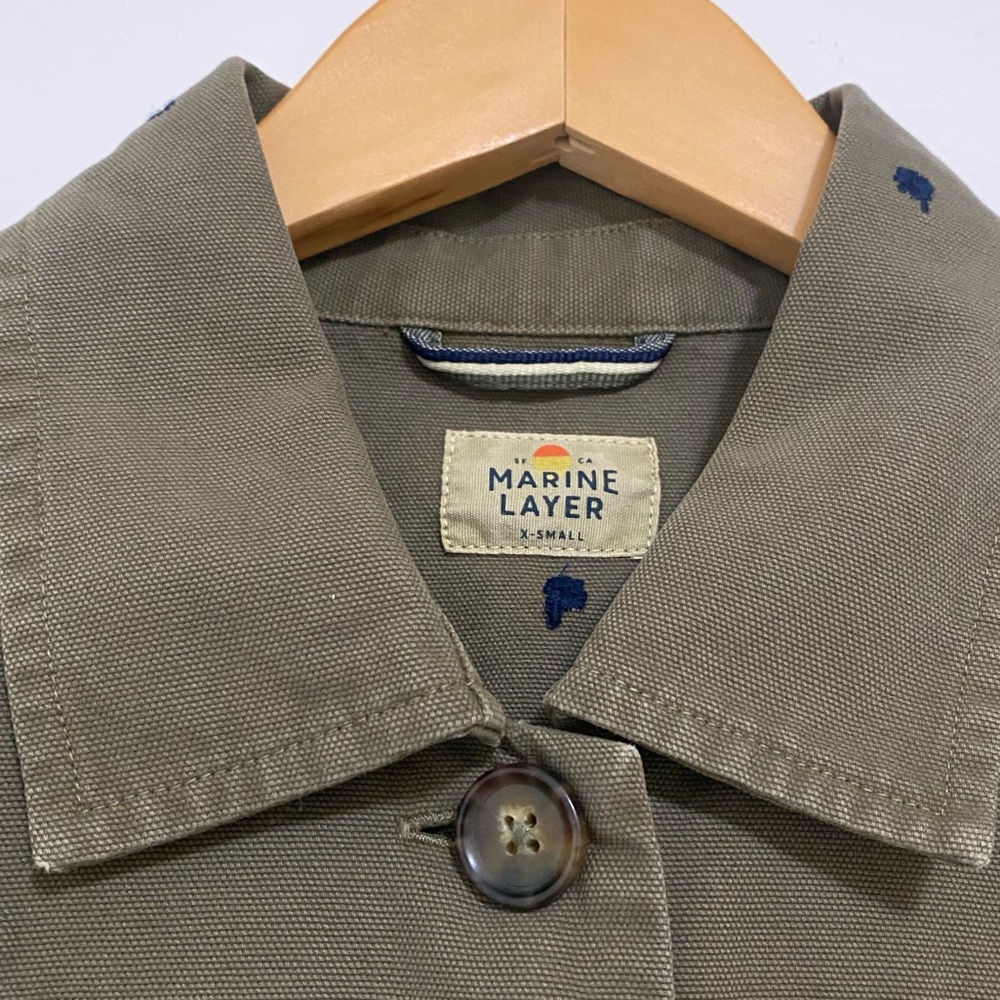 Marine Layer Chore Coat Organic Cotton Olive Embroidered Trucker Jacket - Picture 10 of 12